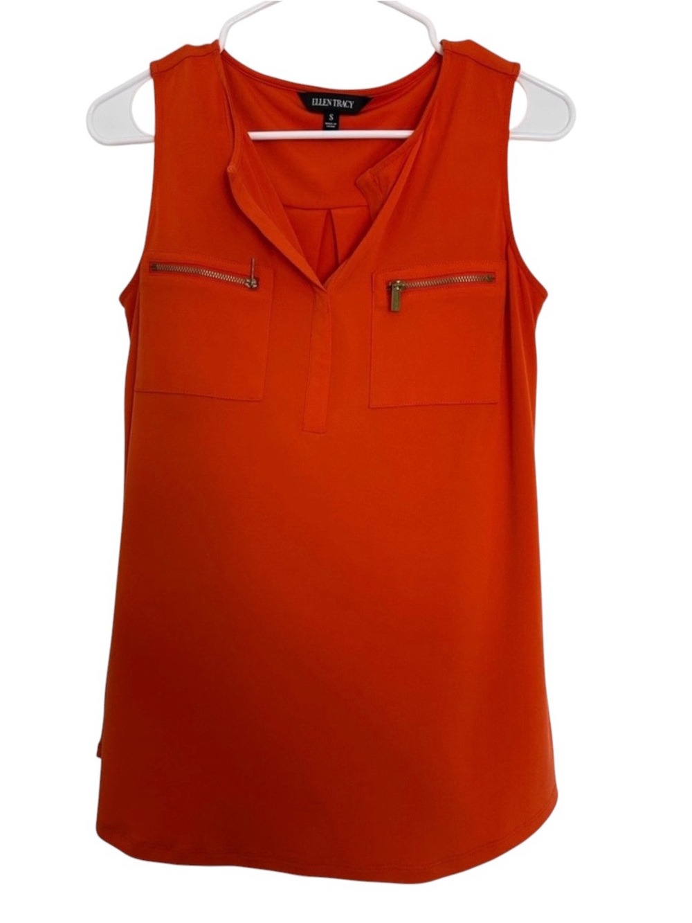 Ellen Tracy Vibrant Orange Sleeveless Blouse